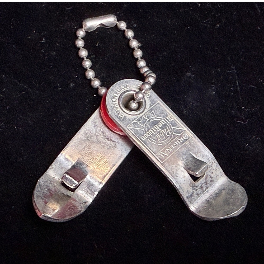 Vintage Pabst Blue Ribbon Folding Bottle Opener Keychain: Vaughan USA Metal Tool